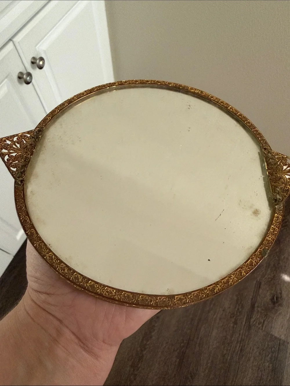 Lot of 2 Vintage Small Dresser Vanity Gold Frame Mirror Trays
